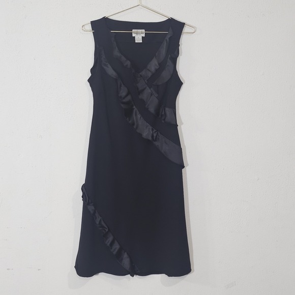 Robbie Bee Dresses & Skirts - VTG Robbie Bee Black Dress Satin Ruffle Sleeveless Y2K Cocktail sz 8 Petite